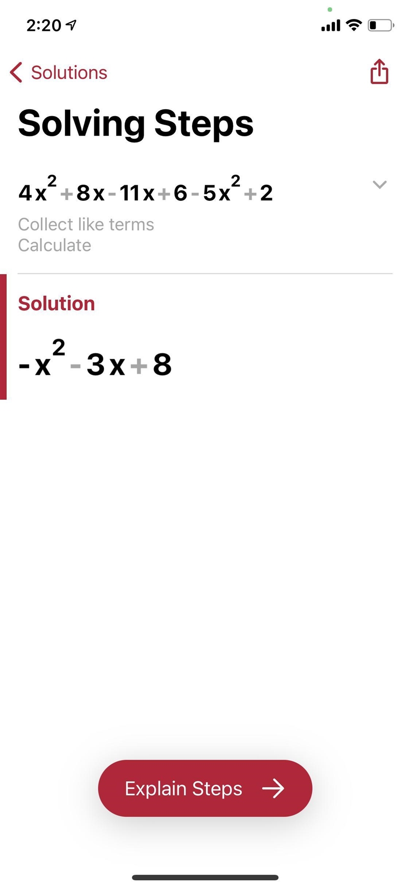 Simplify 4x^2+8x-11x+6-5x^2+2​-example-1