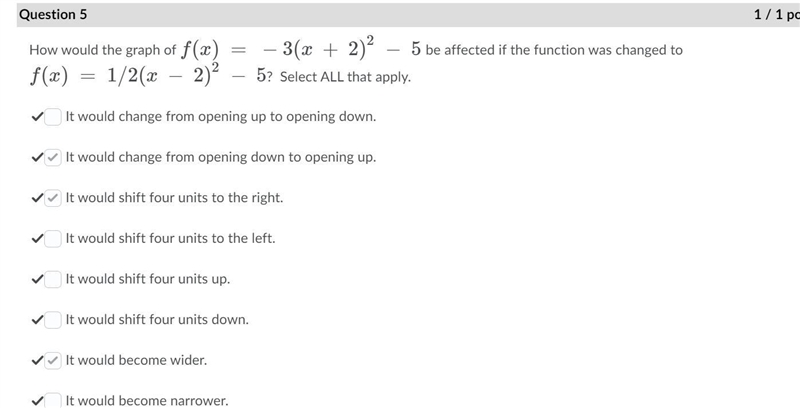 How would the graph of f(x) = −3(x + 2)^2 − 5 be affected if the function was changed-example-1