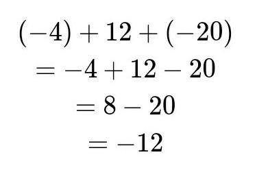 (-4)+12+(-20) simplify​-example-1