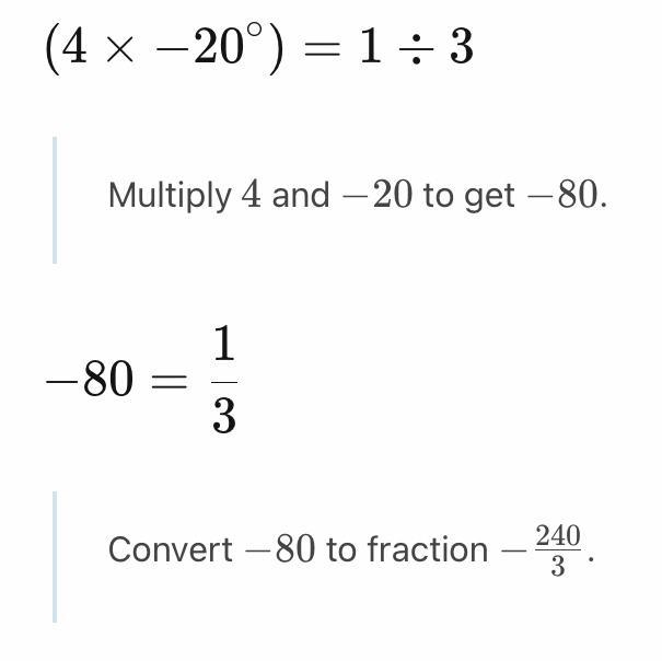 Cot (4x - 20°) =1÷ 3-example-1