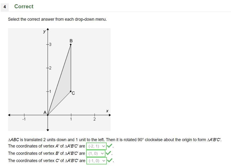 Select the correct answer from each drop-down menu. ∆ABC is translated 2 units down-example-1