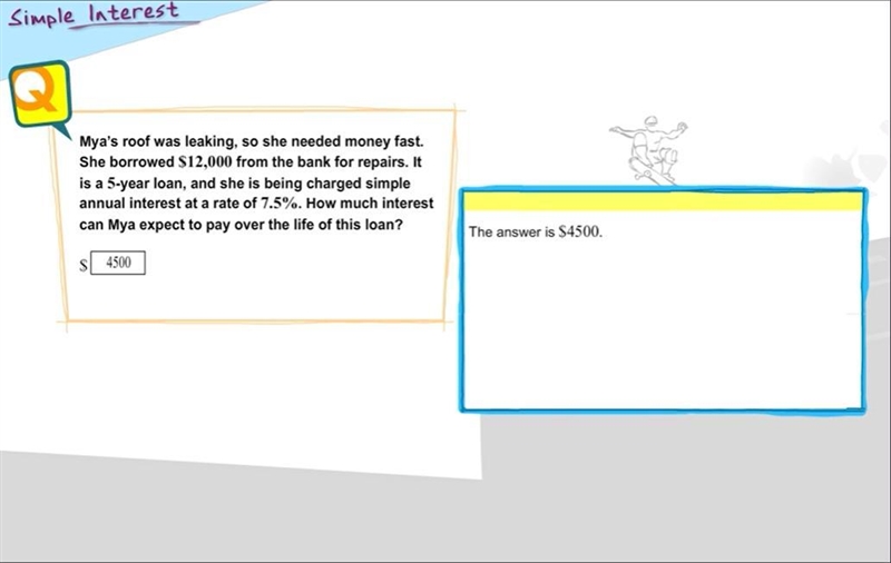 Mya’s roof was leaking, so she needed money fast. She borrowed $12,000 from the bank-example-1