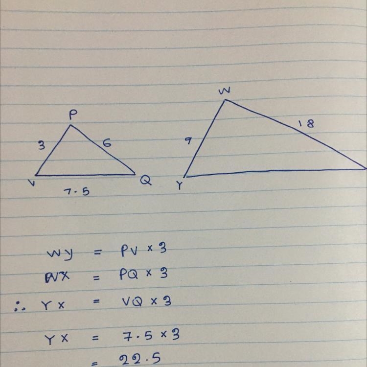 PLEASE I NEED HELP ASAP In diagram triangle PQV and triangle WXY . What is length-example-1