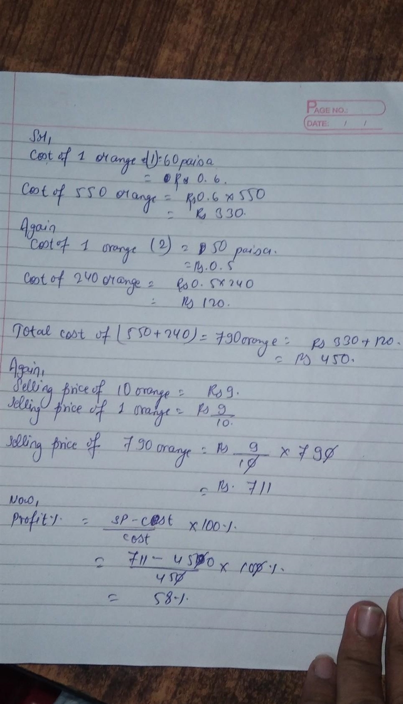 A man bought 550 oranges at 60 paisa each and 240 oranges at 50 paisa each. If he-example-1