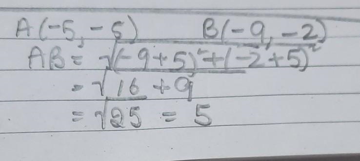 What is the distance between (-5, -5) and (−9,−2)-example-1