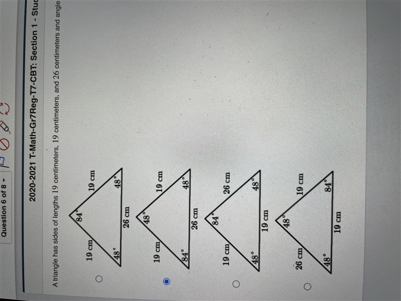 A triangle has sides of lengths 19 centimeters, 19 centimeters, and 26 centimeters-example-1