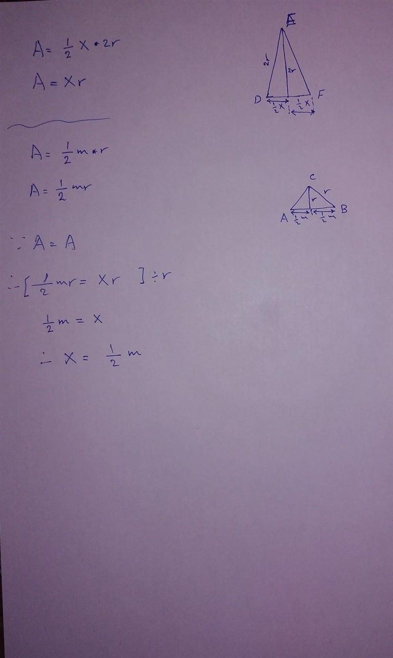 The areas of sectors ACB and DEF are equal. what expression gives the values of x-example-1