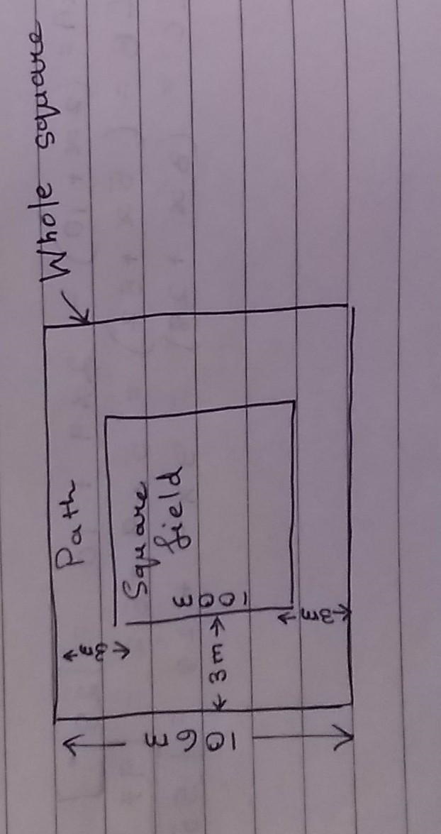 A path 3m wide is built outside and along the boundary of a square field of side 100m-example-1