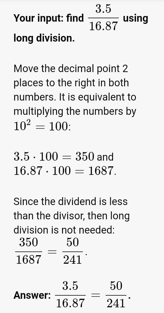 What is 3.5 divided by 16.87 using long division. ​-example-1