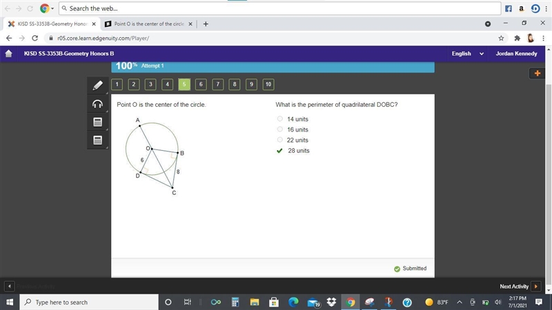 Point O is the center of the circle. Circle O is shown. Tangents D C and B C intersect-example-1