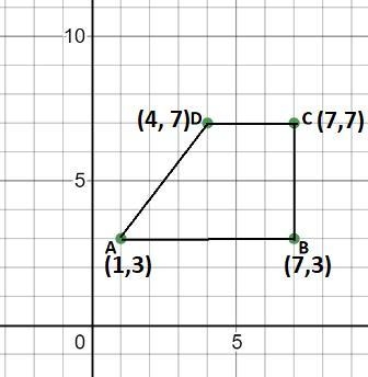 Find the area of a polygon with vertices at (1, 3), (7, 3), (7, 7), and (4, 7). a-example-1