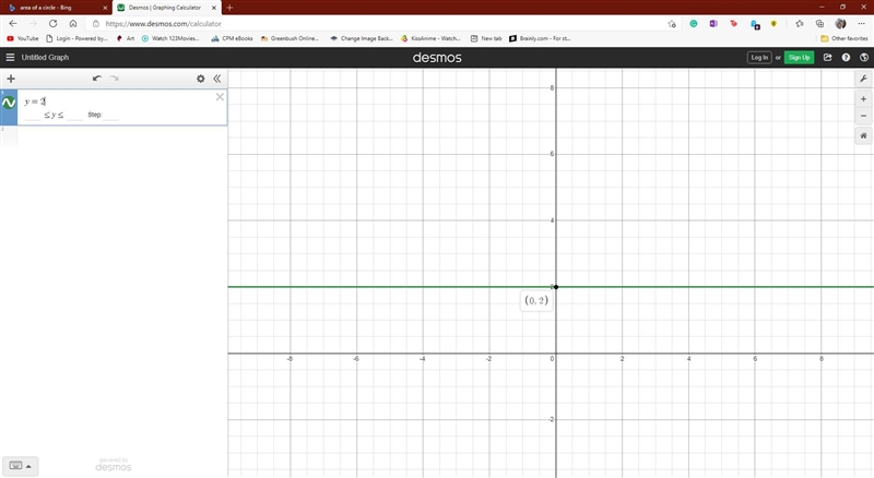 Graph the linear equation y=2.-example-1