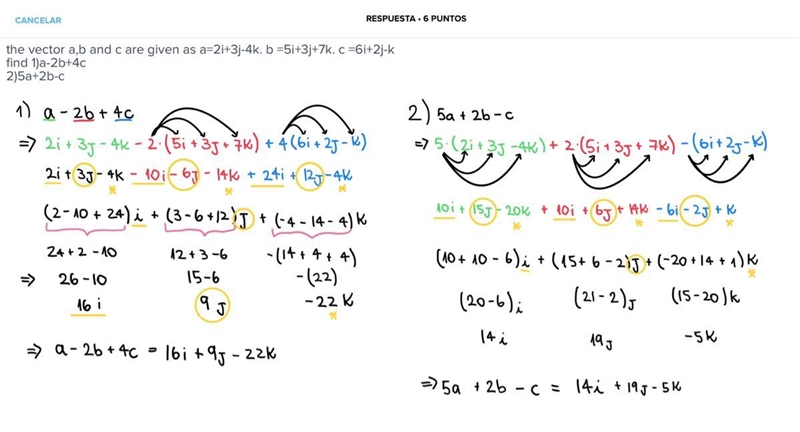 The vector a,b and c are given as a=2i+3j-4k. b =5i+3j+7k. c =6i+2j-k find 1)a-2b-example-1