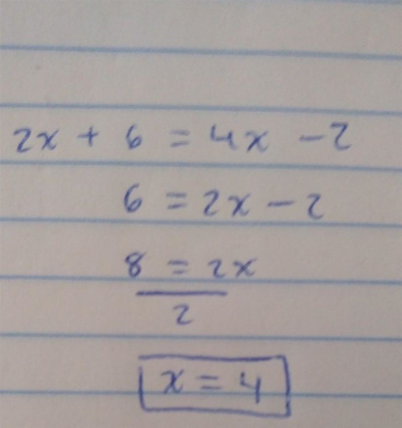 Help plz, thanks! 2x + 6 = 4x - 2-example-1