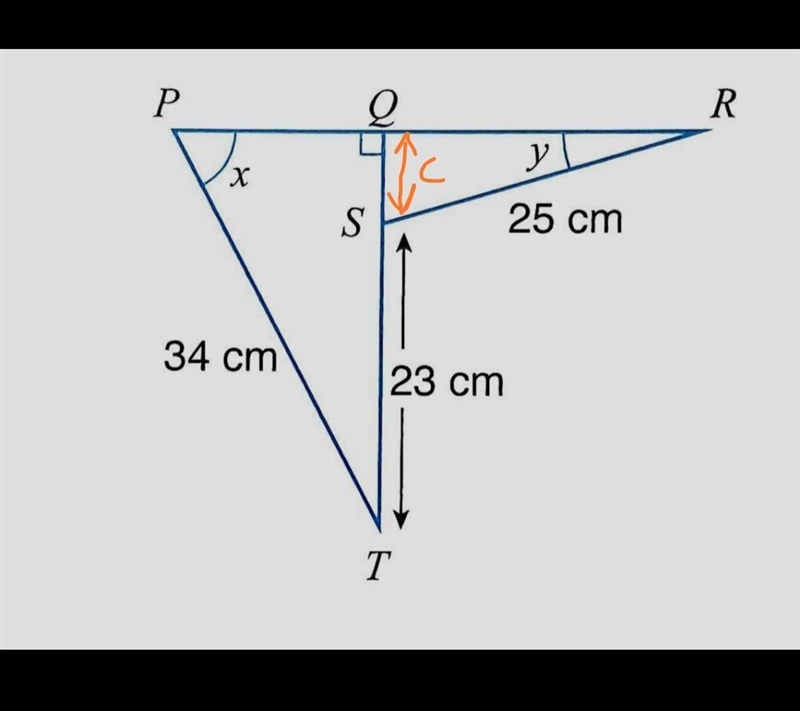 The diagram shows two right-angled triangles. PQR and QST are straight lines. It is-example-1