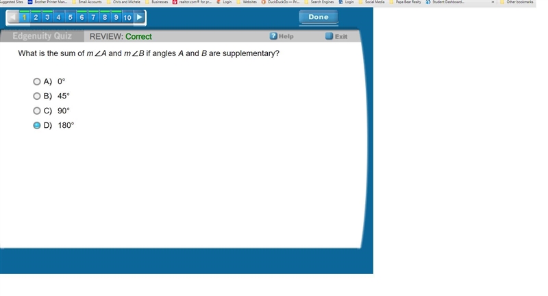 What is the sum of m A and m B if angles A and B are supplementary? A) 0° B) 45° C-example-1