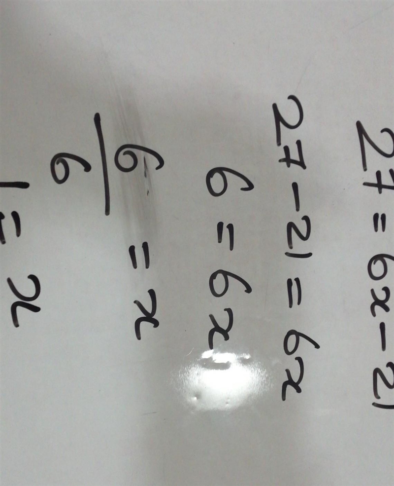 DO NOT GIVE ME A DARN PDF!!!!! Solve for x: 27 = 6x - 21. a.1 = x b.6 = x c.no solution-example-1