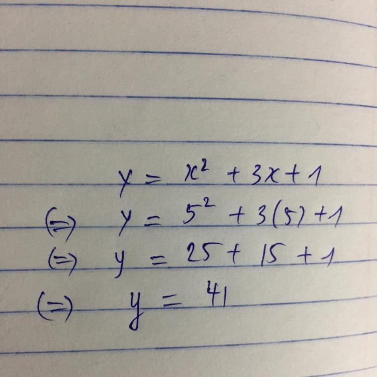 Y=x2+3x+1 when х= 5, y=?-example-1