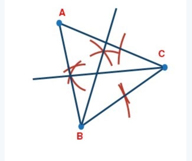 Brenna is constructing a circle inscribed in a triangle. She has partially completed-example-1