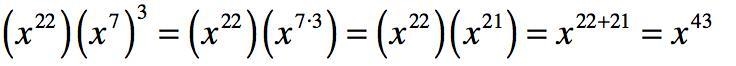 Which expression (x^22)(x^7)^3 equivalent to X^p-example-1