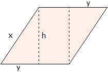 If x=9 units, y= 3 units and h= 8 units find the area of the rhombus shown about using-example-1