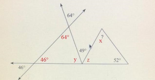 Find the measure of each angle indicated. A) 75° C) 67° B) 114 ° D) 107°-example-1