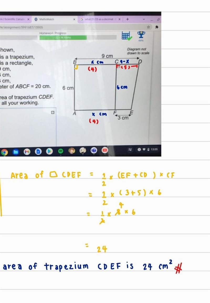 Calculate the area of trapezium CDEF.-example-1