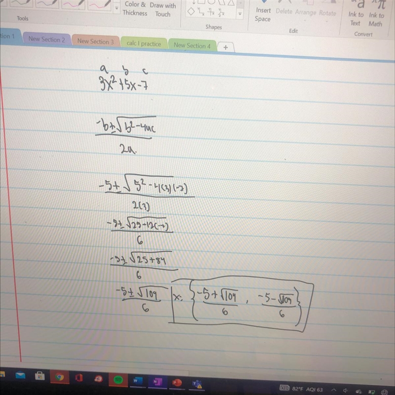 Use the quadratic formula to solve the equation to 3sf: 3x^2+5x-7=0-example-1