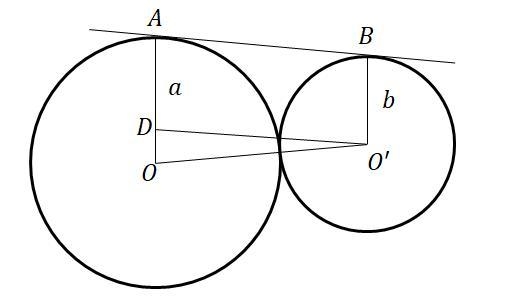 Find the length of the tangent segment AB to the circles centered at O and O' whose-example-1