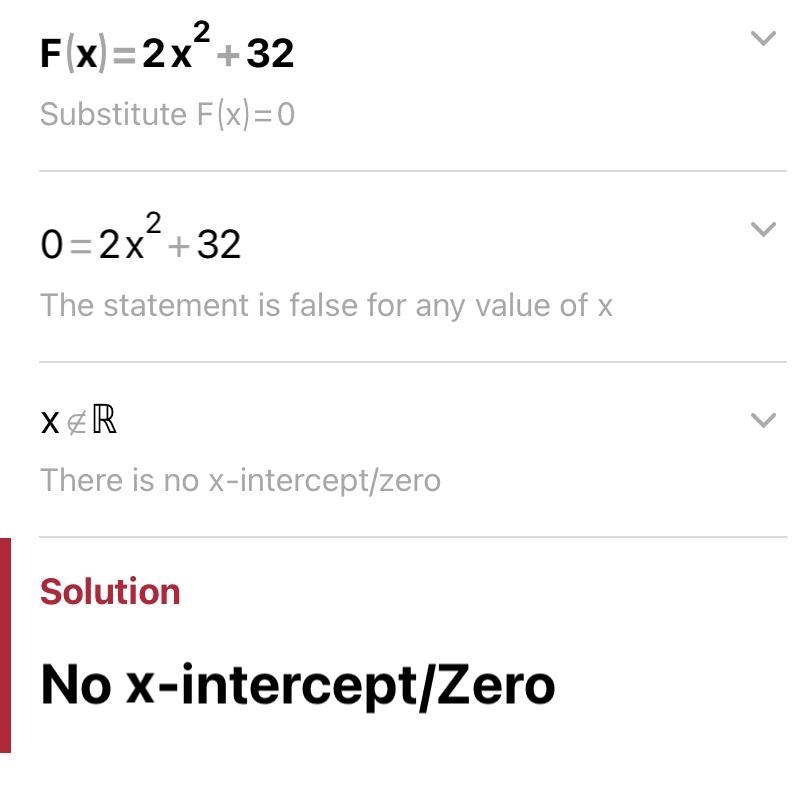 Obtenha os zeros da função f(x) = 2x {}^(2) + 32 ​-example-1