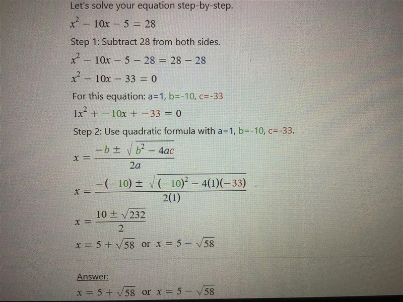 Solve by completing the square. x^2-10x-5=28-example-1