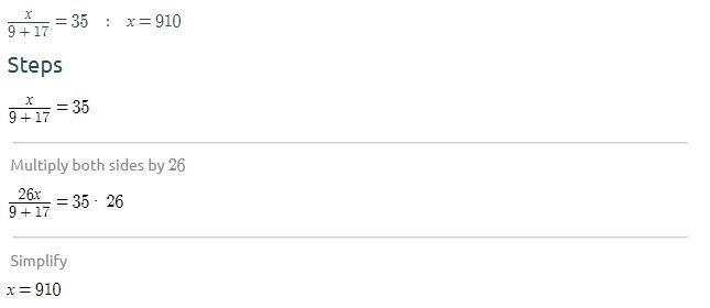 Solve: x/9 + 17 = 35-example-1