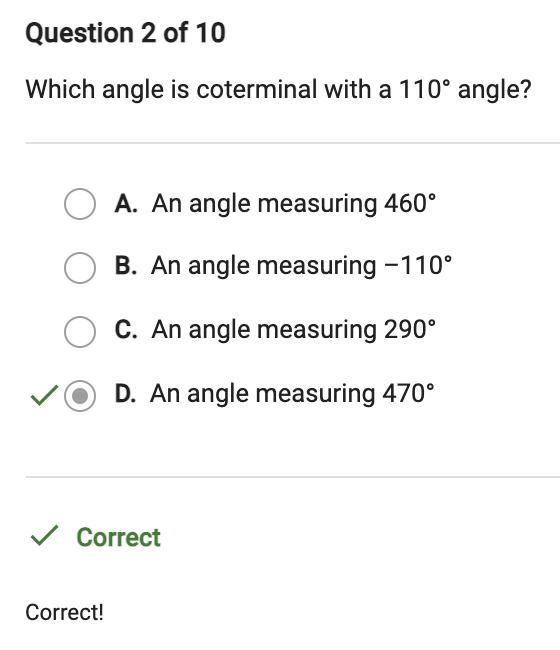 Which angle is coterminal with a 110-degree angle-example-1