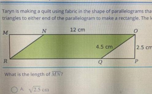 Taryn is making a quilt using fabric in the shape of parallelograms that have side-example-1