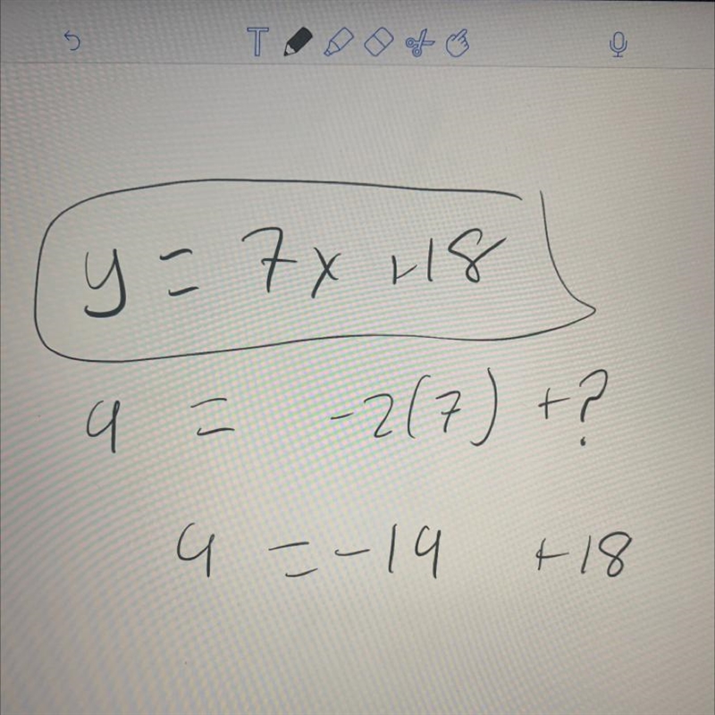 Write the equation that passes through the point (-2,4) and has a slope of 7-example-1