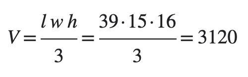 What are the volume of a rectangular pyramid with a length of 39 m, a width of 15 m-example-1