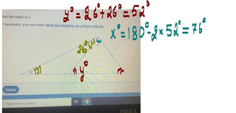 Find the value of x if necessary you may learn what the marking on a figure indicate-example-1