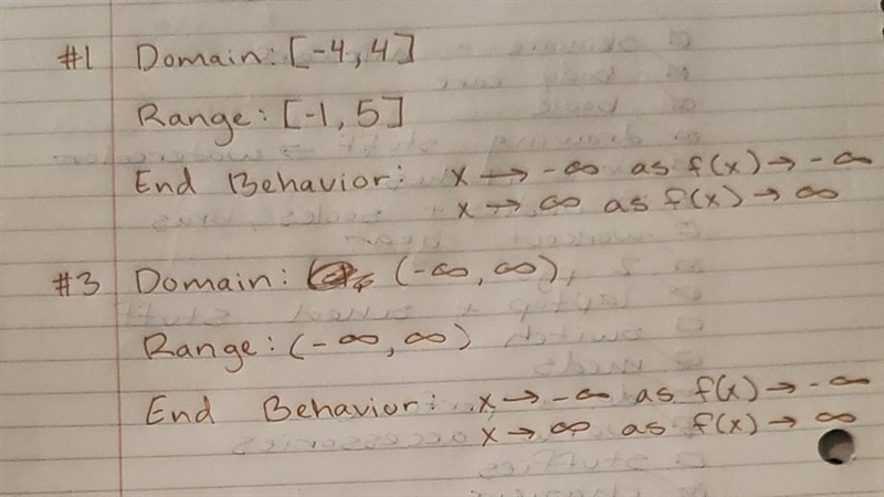 Help with #1 & #3 Domain Range End behavior-example-1