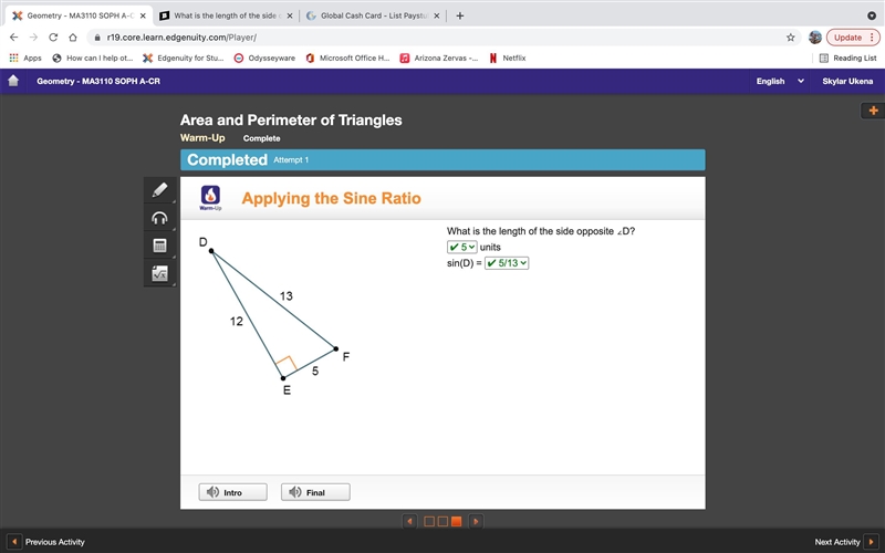 What is the length of the side opposite angel d? units sin(D) =-example-1