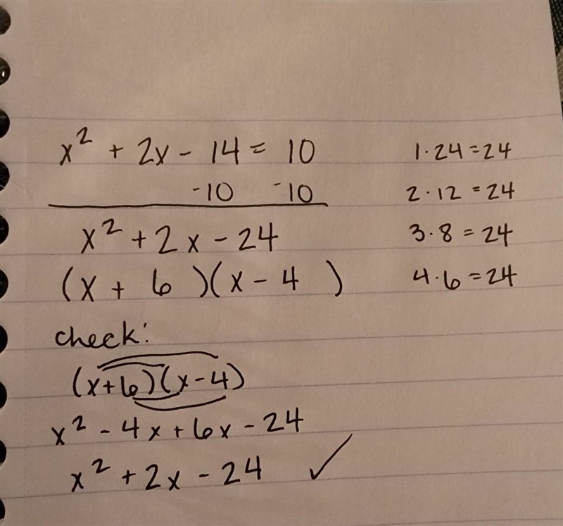 Complete the square to solve the equation below. x2 + 2x - 14 = 10-example-1