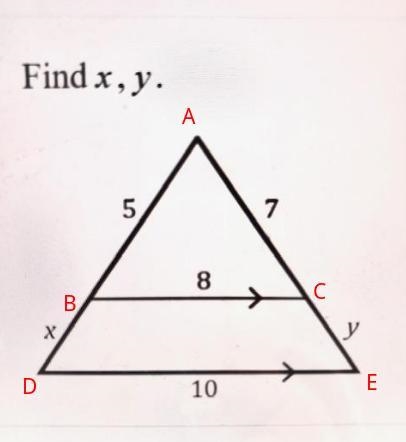 Find x and y for this triangle-example-1