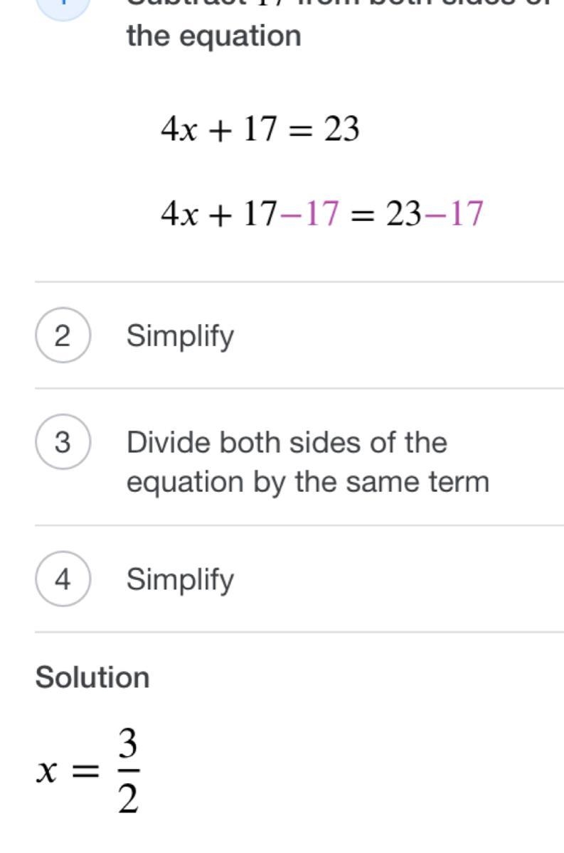 1. 6x+11=21 Solution: Explination: 2. 4x+17=23 Solution: Explination:-example-1