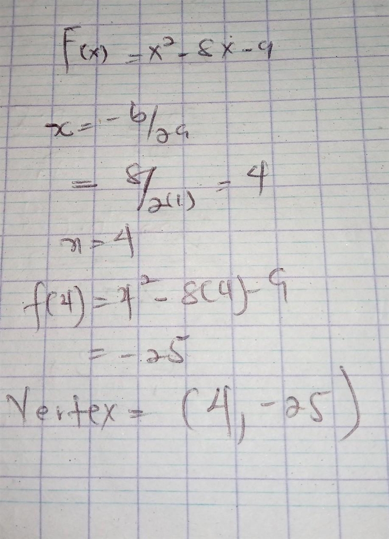 What is the vertex of the function? Consider the quadratic function: f(x) = x2 - 8x-example-1