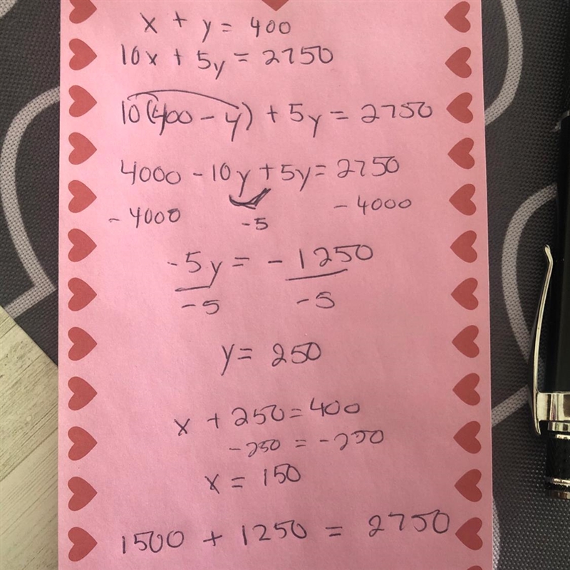 X + y = 400 10x + 5y = 2750-example-1