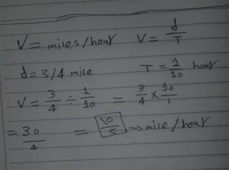 Mr. Todd runs 3/4 of a mile every 1/10 of an hour. What is his unit rate in miles-example-1