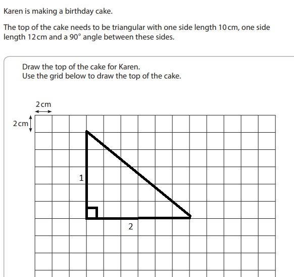 The top of the cake to be triangular with one side length 10cm, one side length 12cm-example-1