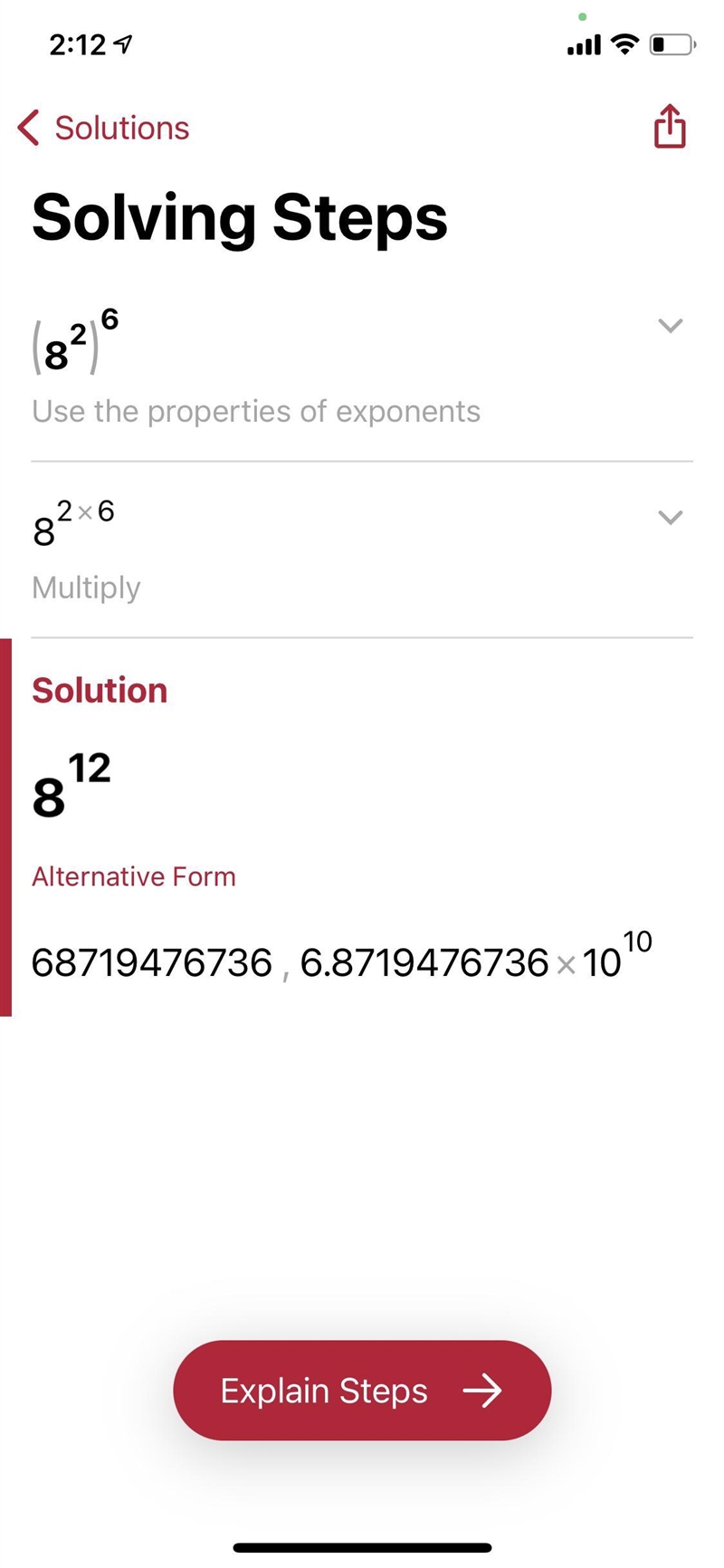 Simplify the expression below. (8^2)^6 A. 812 B. 84 C. 88 D. 83-example-1