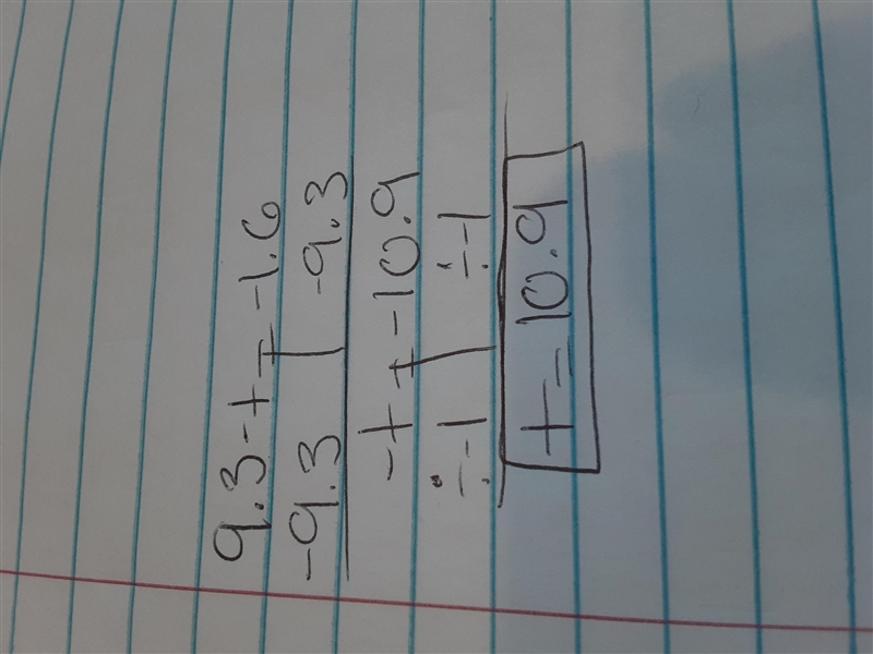 9.3-t=-1.6 what is the value of t?-example-1