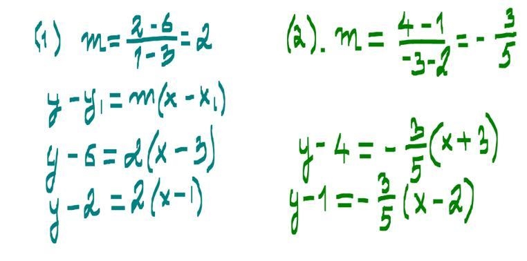 Write two point-slope equations for each line. Show your work.-example-1