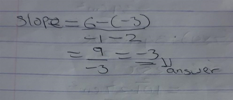 What is the slope of the line shown below? (-1,6) (2,-3) O A. 3 B. - Oc. O D.-3 PREVIOUS-example-1